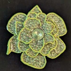 Belt Buckle 3D Floral Green Rhinestone